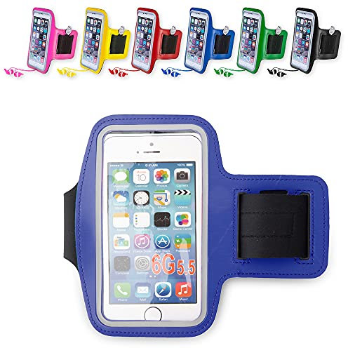 ANTEVIA - Brassard téléphone étanche universel + poche clés | Taille max : 6.4 Pouces soit 16.2cm |Matière : PU |Brassard de sport pour smartphone Porte téléphone | Couleur: Bleu (Kelan bleu)