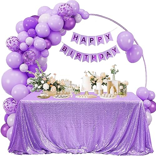 FYLEDAEE Hellviolette Pailletten-Tischdecke, rechteckig, 127 x 203 cm, Lavendel-Glitzer, glänzende Tischdecke für Weihnachten, Hochzeit, Babyparty, Geburtstag, Party, Abendessen, glitzernde Tischdecke