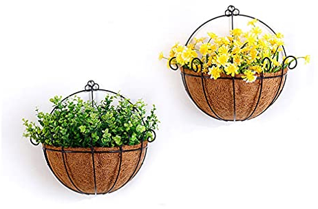 2 unids Metal Colgante siembra Cesta semillero Colgante de Pared Redondo con Coco coire Forro sampter Perchero decoración para jardín Porche balcón y Interior