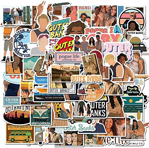 Sticker Junkies Outer Banks Stickers - 100Pcs Vinyl Waterproof Decals for Laptop, Water Bottle, Bike, Car, Motorcycle, Bumper, Luggage, Skateboard, Graffiti, TV Show Fans