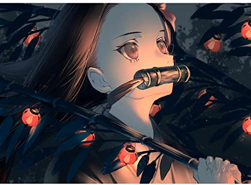 Half-Ghost Form Biting Bamboo Tube Vampire Skill Explosive Blood Child's Form Kamado Nezuko Ghost Slayer Anime DIY Diamond Painting Cross Stitch