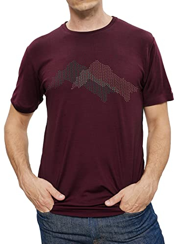 Woolday I Merino T-Shirt Herren Rundhals aus 100%, superfeiner Merinowolle mit Aufdruck I Stoff aus Deutschland, genäht in Portugal I Dunkelrot I L