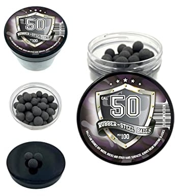 RUBBER-STEEL BALLS in .50 cal. 100 x 100 piezas. Bolas de Goma-Acero de Mezcla Dura en 2,7 gramos. Paintballs Reutilizables Pesados Reballs Powerballs para Pistolas de Defensa en Calibre 50 (ORIGINAL)