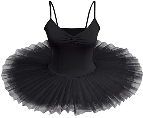 IBTOM CASTLE Damen Schwanensee-Tanz Eiskunstlauf Strumpfhose Tütü Ärmellos Einfarbig Balletttrikot Ballettkleidung Klassisch Ballerina Ballettrock Tüllrock Schwarz S