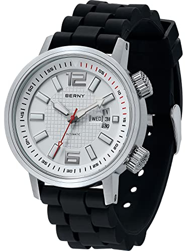 BERNY Automatische Mechanische Taucheruhr Für Herren Selbstaufziehend Silikonarmband Armbanduhr Wasserdicht 20 ATM Saphirglas Kratzfest Mechanisch Taucheruhr Weiß