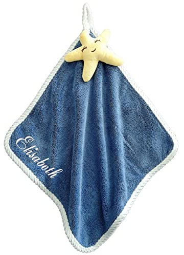 Stickerei Rein Handtuch mit Namen oder Wunschtext Bestickt,Kinder Handtuch,30x30cm,Mikrofaser Korallenvlies, Gesichtstücher mit Aufhängerschlaufe, Waschlappen für Kinder Küchen Badezimmer (Blau)