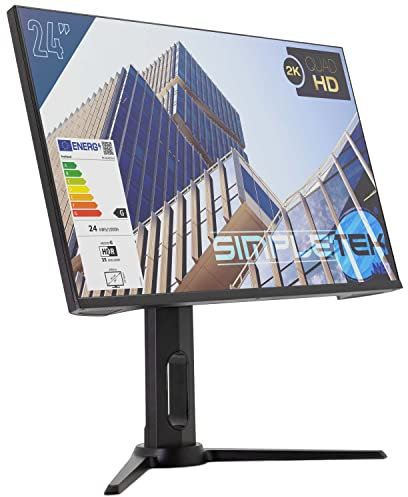 SIMPLETEK Monitor Gaming 24 2K 75Hz 1ms Quad HD HDMI DisplayPort | Gráficos profesionales LCD LED AMD Freesync Altura Ajustable VESA