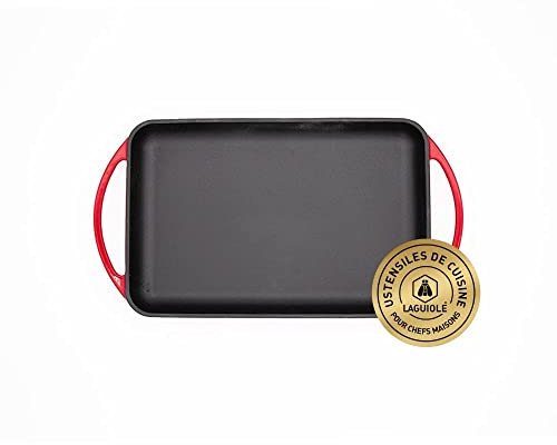 Laguiole - Plancha rectangular hierro fundido esmaltado rojo 33,2 x 21,7 x 3 cm