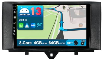 JOYX Android 13 IPS Autoradio Passt für Mercedes Benz Smart Fortwo (2011-2015) - 4G+64G - Eingebaut DSP/Carplay/Android Auto - Kamera + MIC - 9 Zoll 2 Din - Lenkradsteuerung WiFi DAB 360-Cam Fast-boot