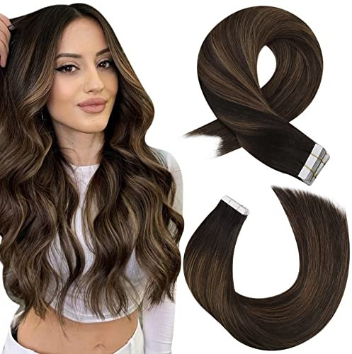 Moresoo Tape in Extensions Echthaar Balayage Braun Unsichtbare Hair Extensions Tape in Dunkelstes Braun mit Mittelbraun Dicke Remy Haarverlängerungen Unsichtbare 40 cm #2/6/2 20 Stück/50g