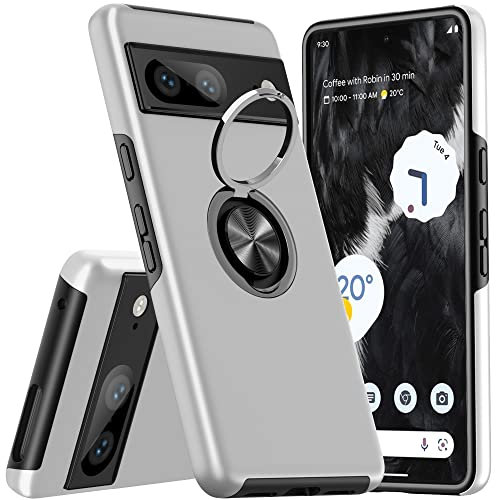 KRAFTCARE Hülle für Google Pixel 7, Handyhülle mit Eingebetteter 360° Grad Ring, Magnetische Schutzhülle TPU Stoßfest Cover Case für Google Pixel 7,Silber