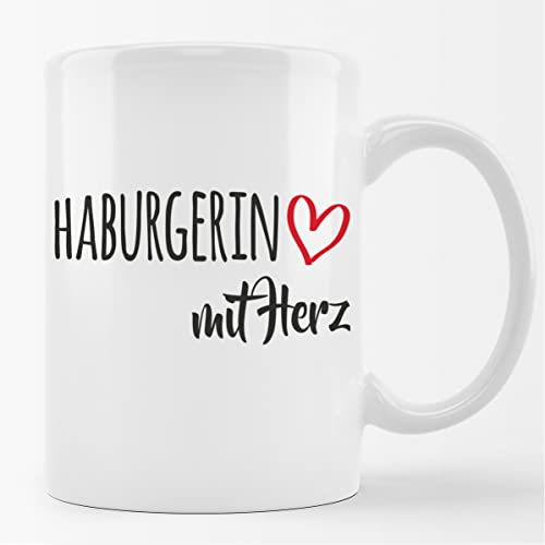 Huuraa Tasse Hamburgerin mit Herz Geschenk 330ml Weiß Hamburgerin Präsent