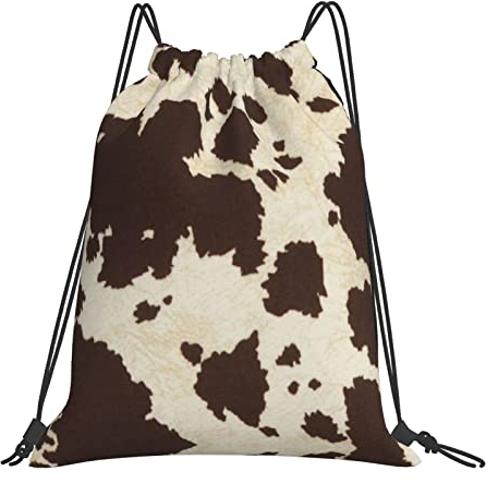 YTORA Schöner Rucksack mit Kordelzug und Kordelzug, wasserdichter Kordelzug, Rückensack, Turnbeutel mit Kordelzug, Schwimmtasche für Unisex, Kuhfell-Aufdruck, Einheitsgröße