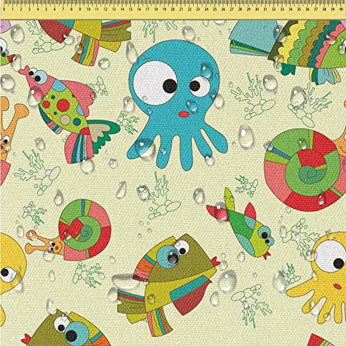 DreamRoots Segeltuch Wasserdicht - Polsterstoff Meterware 160 cm breit - Wasserabweisender Stoff 220 g/m2 600D - Markisenstoff Wasserdicht Meterware Funny Sea Animals 1M