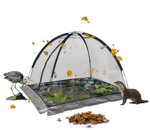 Teichnetz-Abdeckungen, Kuppel für Außenteiche, 3 x 2,4 m, Gartenabdeckungsnetz mit Reißverschluss und Heringen, hochwertiges Nylon-Material, Fischteich, Laubnetz, Kuppelnetz