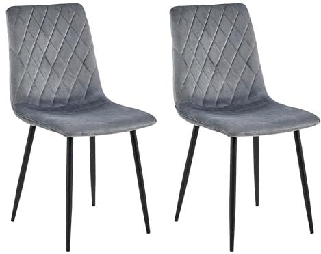 Esszimmerstühle 2er Set Grau – Samt Gepolstert mit Rautensteppung – Metallbeine Schwarz – Moderne & Bequeme Polsterstühle für Küche & Wohnzimmer