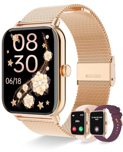 Erkwei Montre Connectée Femme avec Appel Bluetooth 3 Bracelets 1,8 Smartwatch pour iOS Android Smart Watch 110+ Modes Sportifs Podometre Fréquence Cardiaque Sommeil Fonction Féminine