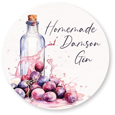 (Pack of 12) Homemade Damson Gin Labels - Watercolour Splash Sloe Berry Design (63mm Round)
