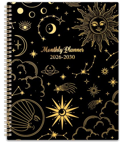 Vindora 5-Jahres-Monatsplaner 2025-2029, 22,9 x 27,9 cm, 60 Monate Kalender, Monatsplaner mit monatlichen Registern, doppelseitiger Tasche, Feiertage