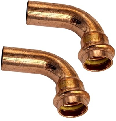 zbs24 Pressfittings Kupfer, Bogen 18mm 90° I/A (2 Stück), mit Dichtungen für Trinkwasser und Gasleitungen, V-Press Kontur, DVGW geprüft