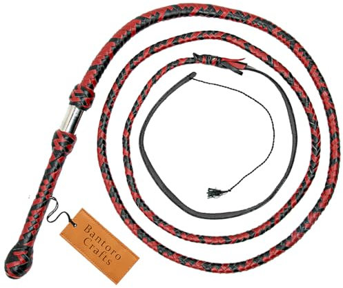 Bantoro Crafts Rosso e Nero Frusta in Pelle di Canguro Bullwhip16 Trecce Fili Pelle Intrecciata Frusta Che schiocca Forte