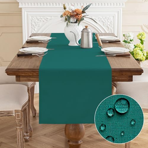 AooHome Tischläufer Blaugrün 40X140cm, Tischdeko Leinen-Optik Abwaschbar Tischband aus Polyester Wasserabweisend mit Lotuseffekt, Dauerhaft Kratzfest für Esszimmer Hochzeiten Party Weihnachten