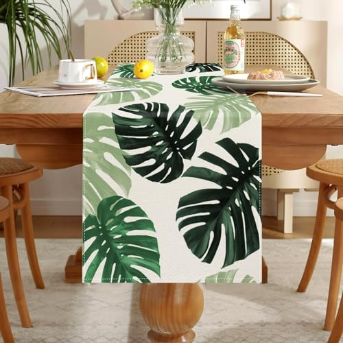 Tischläufer Waschbare Tischdecke Pflanzen Tischläufer Modern Frühling Sommer Dekorativer Tischläufer Vintage für Esszimmer Küche Bauernhaus Hochzeit Geburtstag Draussen
