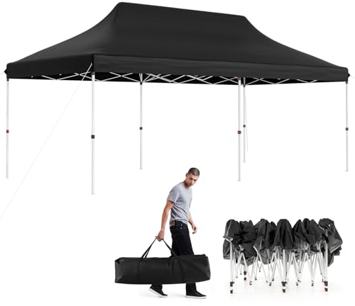 COSTWAY Gazebo Pieghevole da Giardino 3 x 6m, Gazebo Pop-up con Borsa da Trasporto, Regolabile in Altezza, per Feste, Barbecue, Giardino e Spiaggia (Nero)