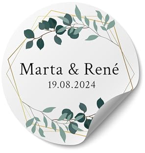 Personalisierte Hochzeit Sticker - Ab 50 Stück - Rund, Ab Ø 4 cm - Selbst Gestalten - Mit Namen für Gastgeschenke, Einladung oder Deko - MOTIV 2