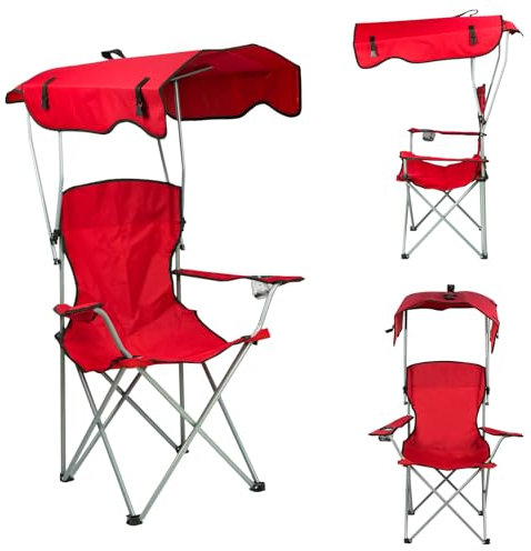 Supfine - Silla plegable para acampada, silla plegable con sombrilla, plegable, ultraligera con portavasos y bolsas de transporte, ideal para viajes, pesca, festival, camping, playa (1, rojo)