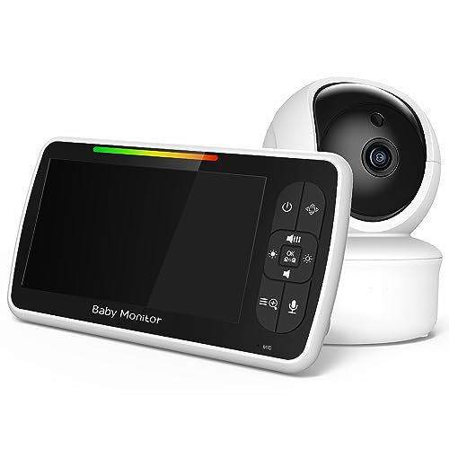 Sarpoer - Monitor de vídeo para cunas de 5 pulgadas con cámara de seguridad y control remoto de audio Pan-Tilt-Zoom sensor de temperatura audio bidireccional enchufe UE