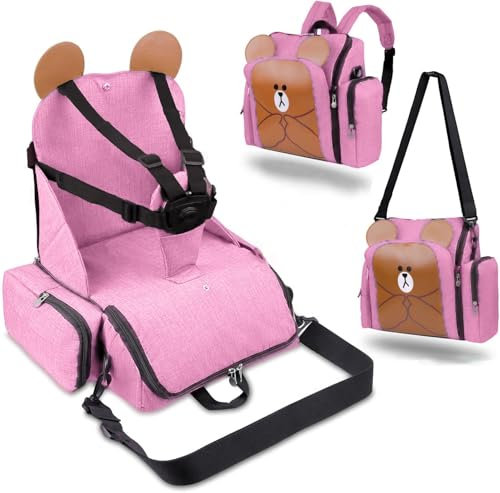 Baby First Alzasedia Bambini da Viaggio 4in1, Borsa Passeggino Termica Con Fasciatoio Materassino Portatile Neonati, Zaino Mamma Multifunzione, Seggiolone Pappa Portatile, Tessuto Waterproof (ROSA)