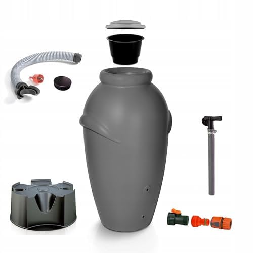 Dikel - AQUACAN - Regentonne - Wassertank - Regenfass - Regenwassertonne mit Zubehör - Regenwassertank - Wassertonne, Wasserfass, Regenwasserspeicher - 210l, Graphit