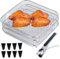 Wedhapy Airfryer-Gestell Airfryer-Korb Edelstahl 3-lagig stapelbares Airfryer-Regal mit 8 Silikonfüßen 1 Pinzette und 1 Bürste für Backofen Presskocher quadratisch