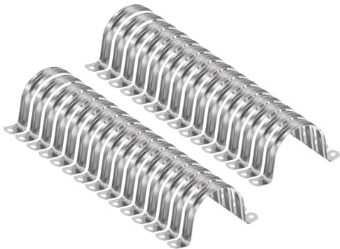 sourcing map 30pcs 2 1/2 Inch 63mm Conduit Clamps, M63 U Tube Pipe Clamp, Stainless Steel Rigid Pipe Strap, U Shaped Bracket with Two Hole for Pipe Tube Hose Wire Cord Fixing