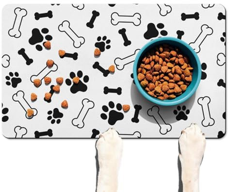 Hunde-Füttermatte für Böden, saugfähig, Hundefuttermatte für Futter und Wasser – schnell trocknende Hundenapf-Matten, Haustier-Futtermatten, Bodenbeläge, Hunde- und Katzen-Tischset, schwarz-weiß,