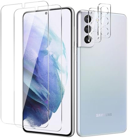 BIESHKJ 2+ 2Pack pour Samsung Galaxy S21 Plus de Protection Verre Trempé + Protecteur D'objectif D'appareil Photo, Dureté 9H Vitre, Compatible Avec Les Coques et Résistant Aux Rayures