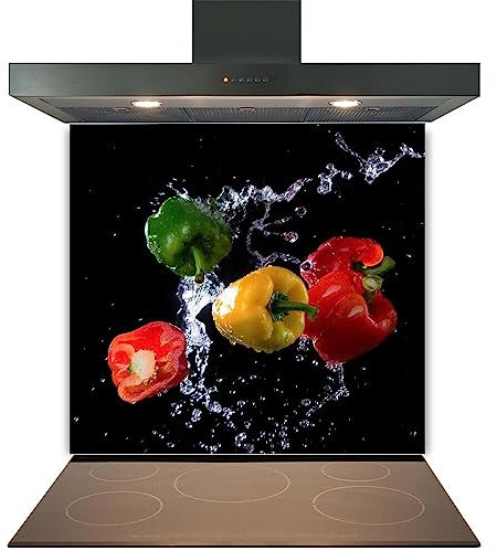 Kitchen Glass Splashback Heat Resistant Toughened Glass - Coloured Peppers Design - 60cm (w) x 70cm (h)