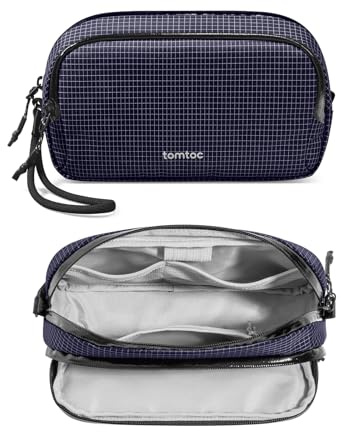 tomtoc T12 New Techpouch UK, Plaid blu, M, Organizer per borse