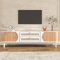 Jaxenor 170cm TV Schrank mit Türen und Schubladen, Lowboard Wohnzimmer mit Rattanseiten, Natürlicher Landhausstil Fernsehschrank, TV Board für Schlaf- und Wohnzimmerschrank, Weiß und Holzfarbe
