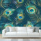 NOGAWA Papier Peint Plume Paon, Papier Peint Motif Bleu, Panoramique Décoration Murale Pour Salon, Chambre, Tapisserie Murales Intissé, Wallpaper Mural 150x105cm