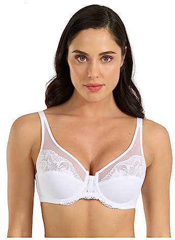 Reggiseno con Ferretto in Microfibra, Coppe a 3 Sezioni, Pizzo jacquardtronic e Tulle, Spalline Regolabili, Coppa C, Art. Delia (IT, Taglia della Coppa & Taglia della Fascia, C, 4, Bianco)