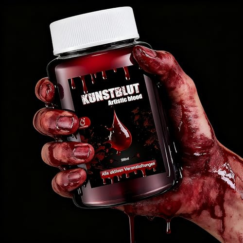 Faux Sang 250ml - Halloween Maquillage pour Visage Fake Blood, Faux Sang Lavable, Formule Sûre pour Maquillage Halloween, Idéal pour Costumes de Zombie et Vampire, Cosplay, Maquillage de Théâtre