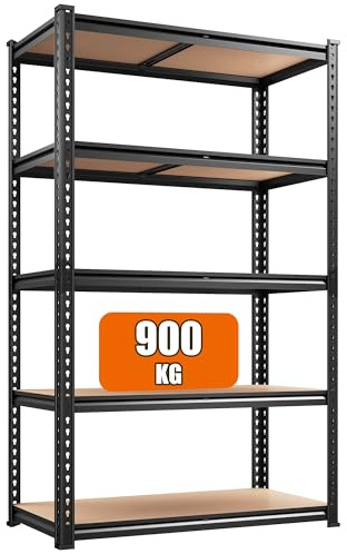 REIBII Shelving Unit 900KG, 5-Tier Sturdy Steel Shelving Units for Storage - 180kg Load Per Shelf, Heavy Duty Metal Storage Pantry Shelve Boltless Rack for Shed Garage Cupboard-Easy to Assemble