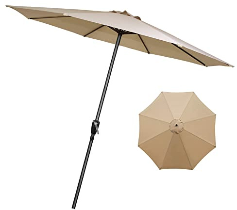 CLSDRZC Table 9ft/10ft Outdoor Parasol with Crank, Sun Protection Ventilation, Patio Umbrella Market for Balcony, Dining Tables, Gardens, Pool，Khaki 270cm(9tf)