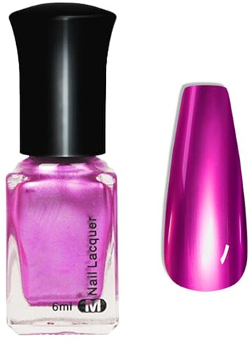 Metallic Pink Chrome Nail Polish, 6ml, Mirror Effect, Quick-Dry Formula - Chrome Metal Reflective Effect Nail Art Polish - Long Lasting & Quick Dry No Need UV Magic Mirror Nail Art for Women DIY Home