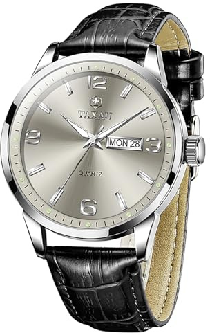 Taxau Herren Armbanduhr Leder Herrenuhr Lederarmband Uhren Herren Großes Zifferblatt Tag Datum Herrenarmbanduhr Wasserdicht Uhr Lässig Business Uhr für Herren
