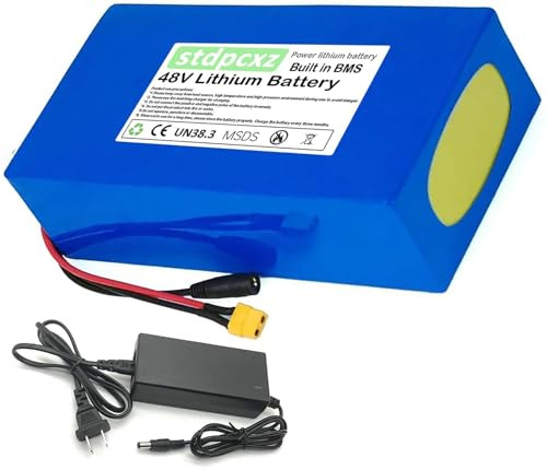 Batería De Bicicleta Eléctrica 48V 15Ah, Batería De Litio 48 Voltios para Bicicletas Eléctricas, Scooters Y Motocicletas para 250W 350W 500W con Cargador De 54,6V 2A 48V 15Ah,XT60