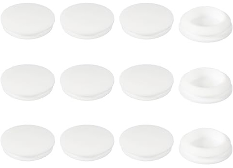 YELARXI Rubber Plugs, Silicone Hole Plugs, T Type Rubber Stoppers, Waterproof Snap Locking End Caps - Fitting for (28-30 mm Round Holes/Kitchen/Furniture) 28 mm & 12 Pack & White
