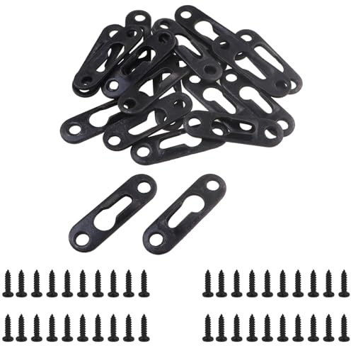 KKUANG 20PCS 42x12.7mm Black Iron Picture Frame Hanging Bracket with Screws Metal Keyhole Suspension Stand Hardware Fitting for Hanging Wooden Board and Wall Decoration